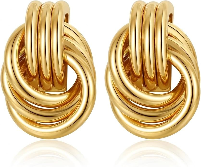 Gmai 14K Gold Plated Knot Earrings for Women,Chunky Knot Earrings,Lightweight Hypoallergenic Acce... | Amazon (US)