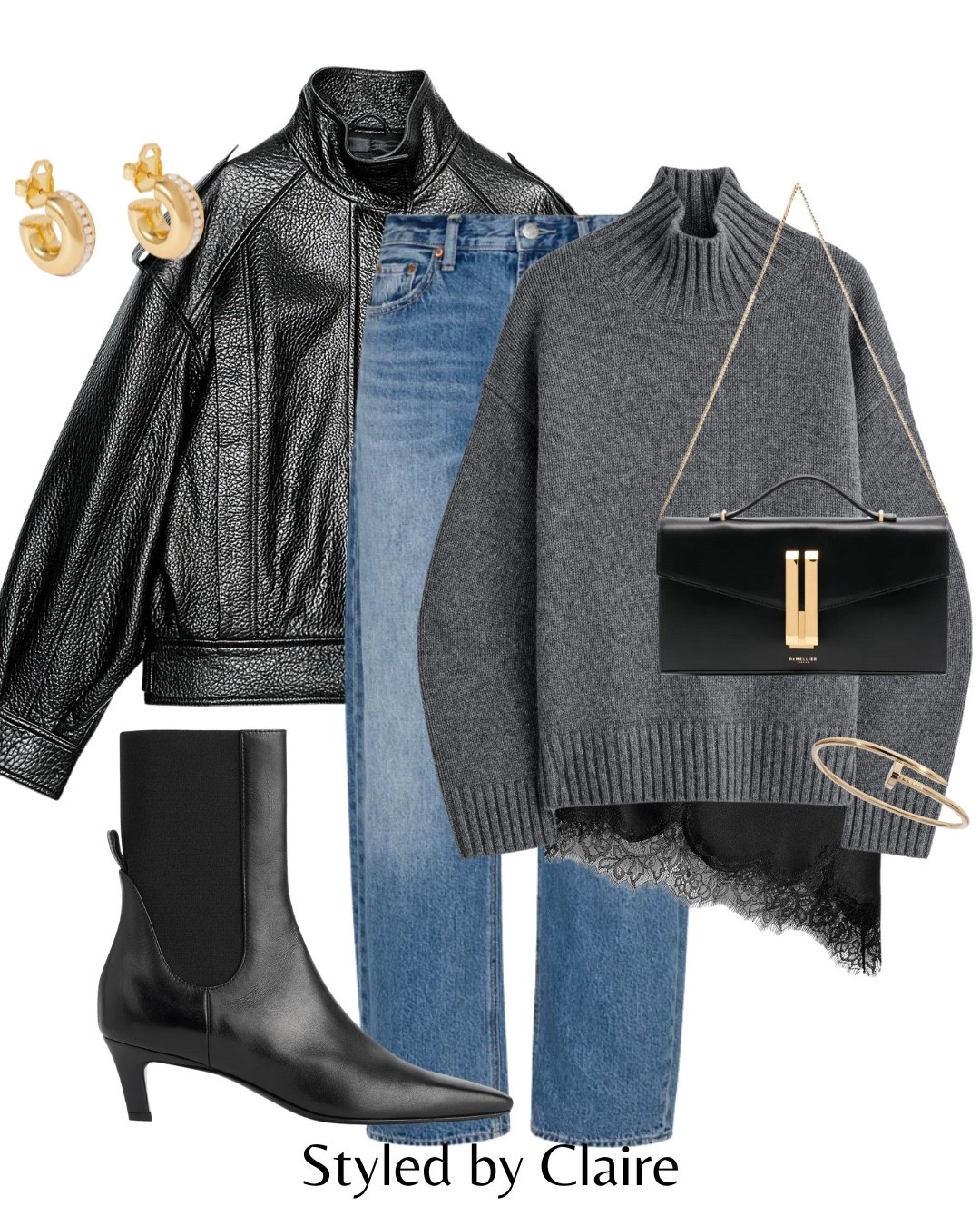 LACE TRIM TOPS🖤
Tags: leather biker real jacket Zara chic women’s pistols denim jeans light wash grey cashmere turtleneck jumper knit sweater demellier London clutch bag trending slip toteme black heel heeled boots fashion autumn winter date night inspo outfit ideas capsule wardrobe dinner drinks Parisian look 

#LTKshoes #LTKdatenight #LTKstyletip