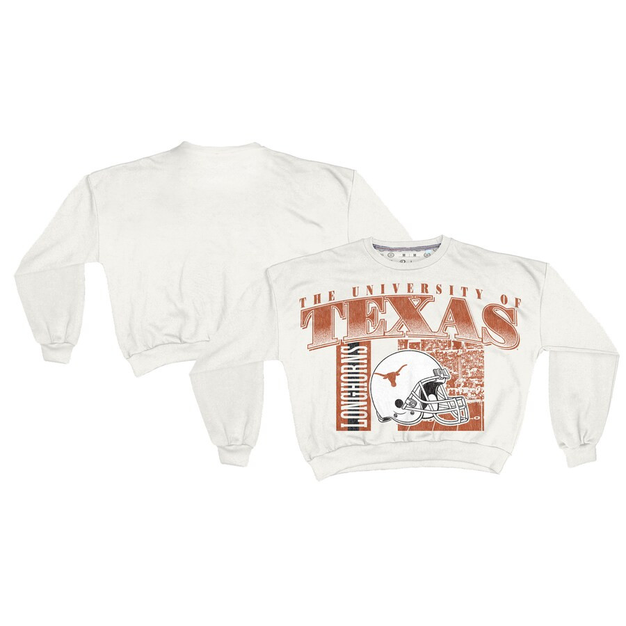 Texas Longhorns Pressbox Women's Oversized Janice Retro Waist-Length Sweatshirt - White | Fanatics
