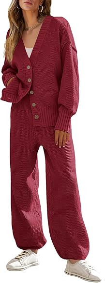 MEROKEETY Women's 2 Piece Outfits Sweater Sets Waffle Knit Cardigan and High Waist Pants Lounge S... | Amazon (US)
