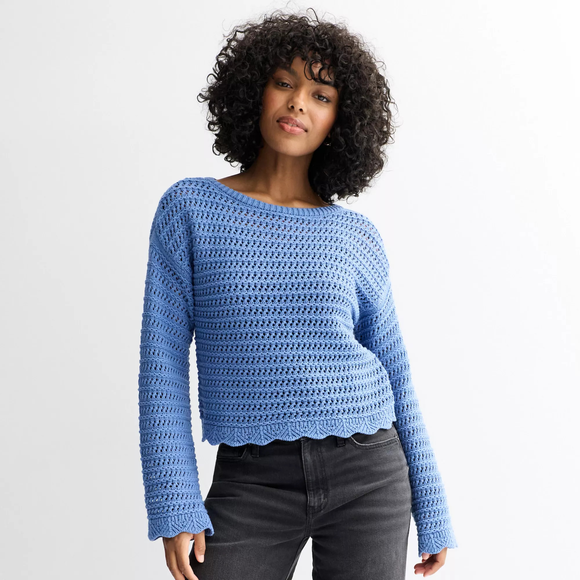 Juniors' SO® Openwork Boatneck Sweater | Kohl's