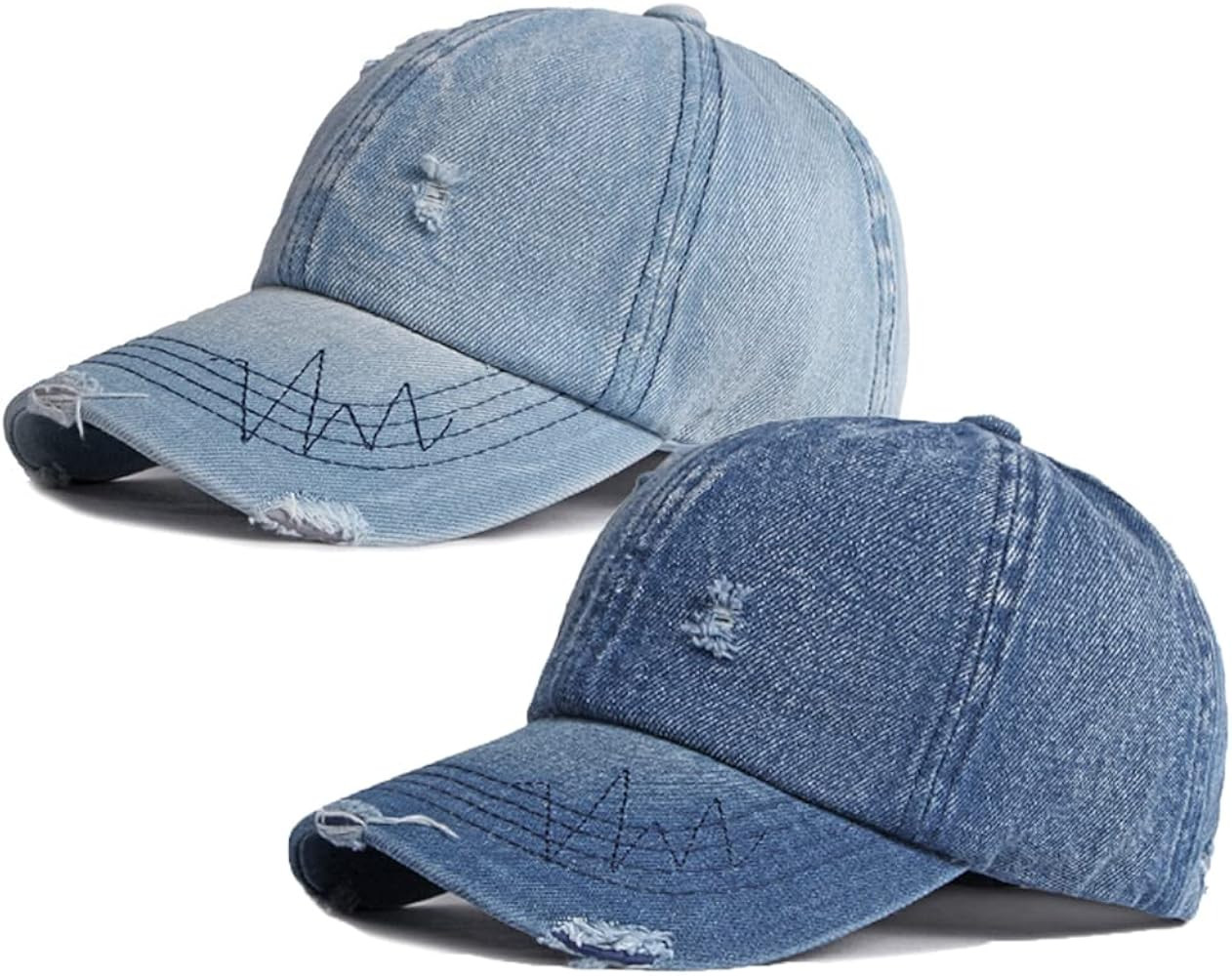 Vintage Washed Denim Distressed Dad Hats Adjustable Baseball Caps for Men Women | Amazon (US)