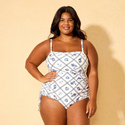 Women's Shell Print Anchor Charm Medium Coverage One Piece Swimsuit - Shade & Shore™ Blue/White 16 | Target