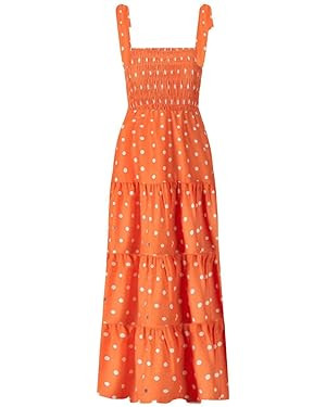 kinstell Women's Summer Boho Spaghetti Strap Square Neck Ruffle Casual Flowy Long Dress Beach Swi... | Amazon (US)