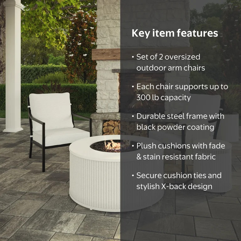 My Texas House Cambria 2-Pack Steel Outdoor Patio Conversation Chairs, White/Black | Walmart (US)