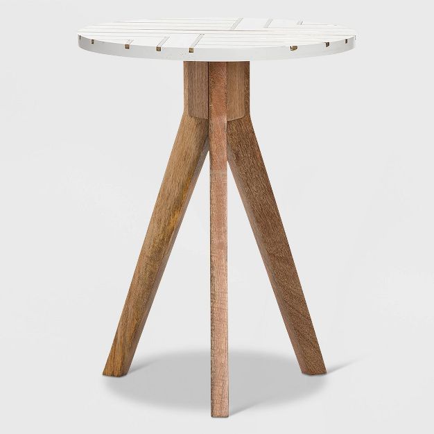 Amari Round Side Table with Brass Inlay Top White - Adore Decor | Target