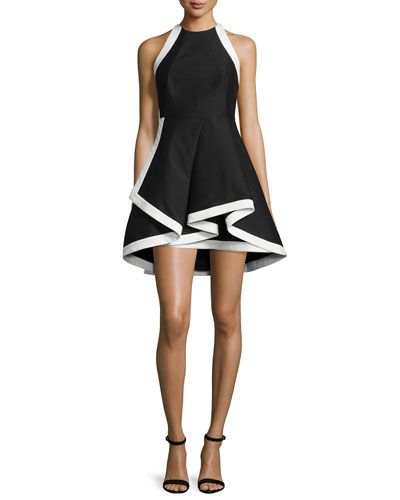 Sleeveless Fit-and-Flare Silk-Blend Mini Dress, Black/White | Bergdorf Goodman