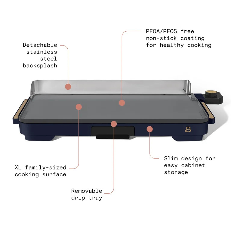 Beautiful Plancha Eléctrica XL 12" x 22"- Antiadherente, Noche Estrellada Azul by Drew Barrymore... | Walmart (US)