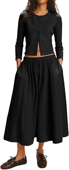 Tankaneo Womens 2 Piece Skirt Sets 3/4 Sleeve Knit Tops Elastic Waist Midi Skirt Outfits Casual M... | Amazon (US)