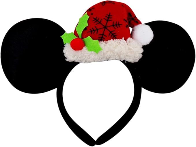Needzo Christmas Mouse Ears Headband with Red Santa Claus Hat and Mistletoe for Holiday Parties, ... | Amazon (US)