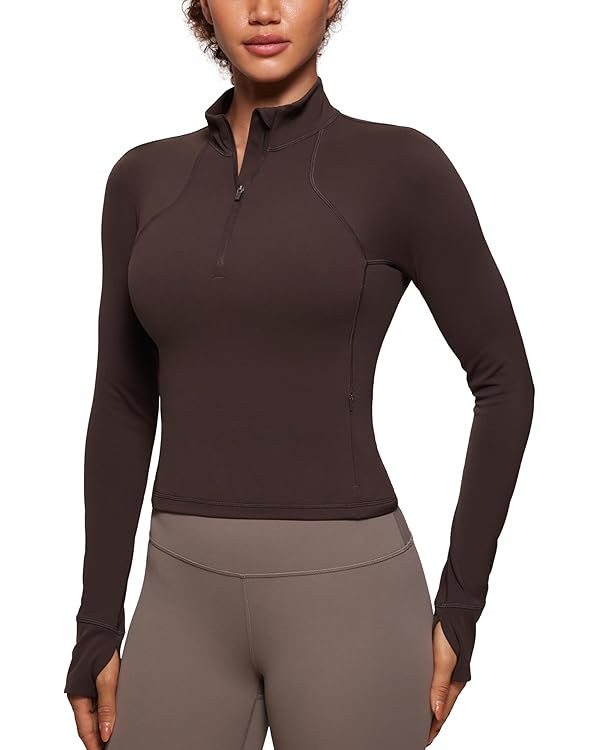 CRZ YOGA Women's Butterluxe 1/2 Zip Long Sleeve Shirts Sports Crop Tops Gym Sweatshirt Running Cr... | Amazon (UK)
