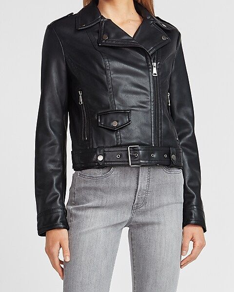 Vegan Leather Belted Moto Jacket | Express