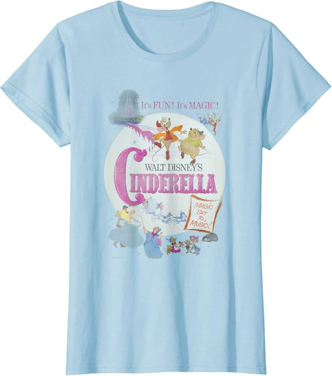 Disney Cinderella Vintage Classic Movie Poster T-Shirt | Amazon (US)
