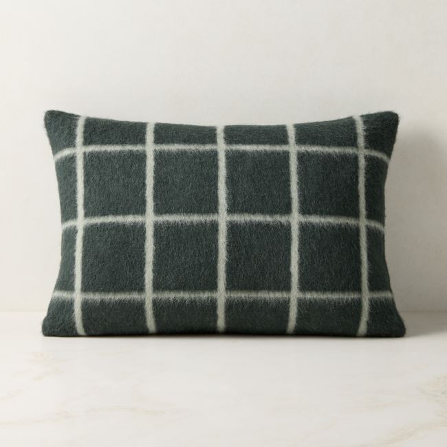 Umi Smoked Green And Cool Grey Alpaca Wool Lumbar Pillow With Feather-Down Insert 22""x15"" By Blacksaw | CB2