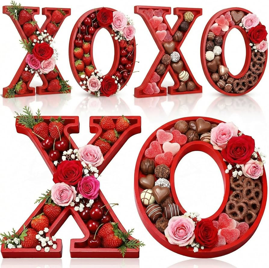 Hushee 4 Pcs Valentine's Day XOXO Shaped Wood Serving Dish Trays, Wooden Charcuterie Board Letter... | Amazon (US)