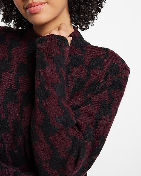 Houndstooth Mock Neck Padded Shoulder Sweater | Express