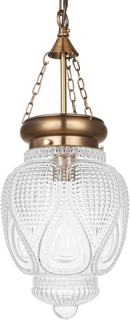 DSMJFU Brass Gold Glass Ceiling Pendant Light Kitchen Island Lighting Farmhouse Vintage Hanging L... | Amazon (US)