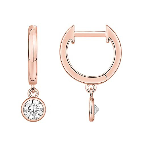 PAVOI 14K Rose Gold Plated S925 Sterling Silver Post Drop/Dangle Huggie Earrings for Women | Dainty Round Earrings | Amazon (US)