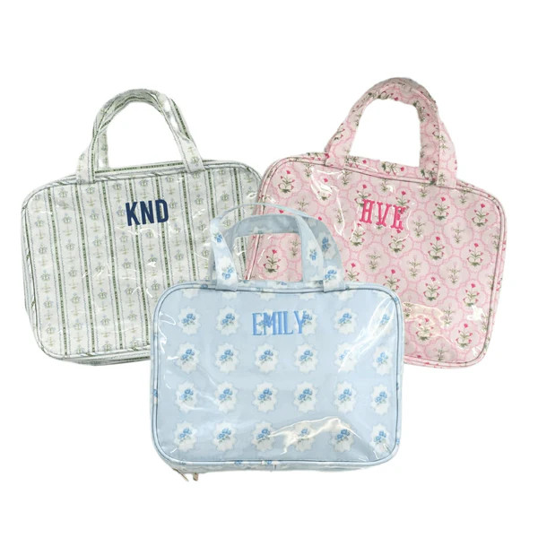 Embroidered Clear Coated Hanging Toiletry Bag | Sprinkled With Pink
