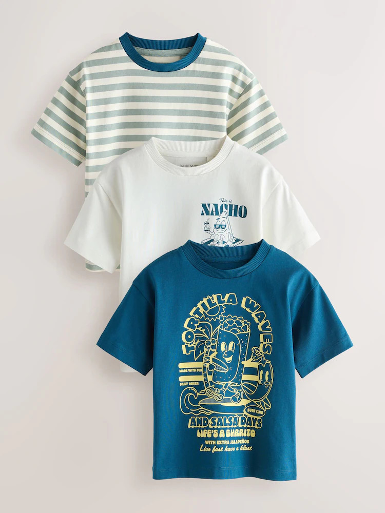 Blue Food Stripe Short Sleeve Graphic T-Shirts 3 Pack (3mths-7yrs) | Next US