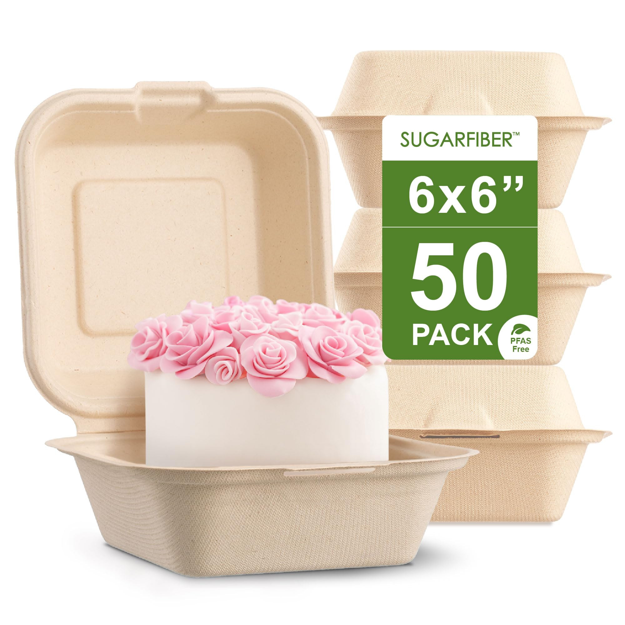 [50 COUNT]Harvest Pack 6 X 6" Compostable Clamshell Take Out Food Containers, PFAS FREE Square To... | Amazon (US)