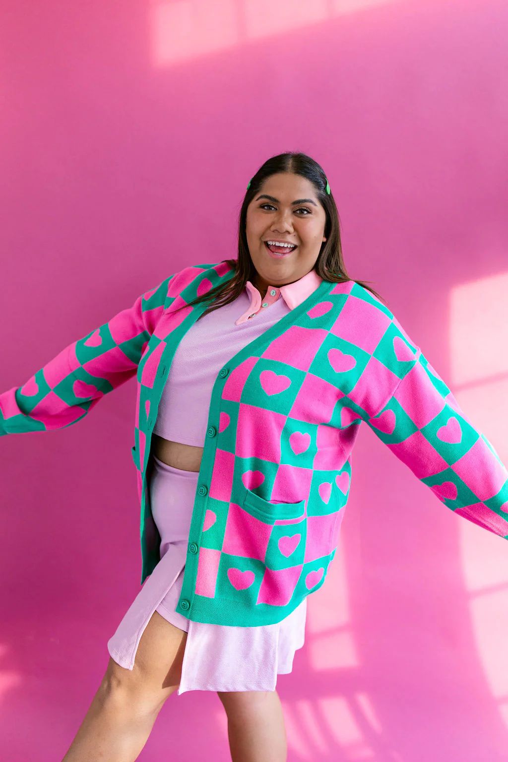TABY ORIGINAL: Radical Self Love Cardigan In GREEN & PINK*** Sizes XS-5X!*** | Shop Taby