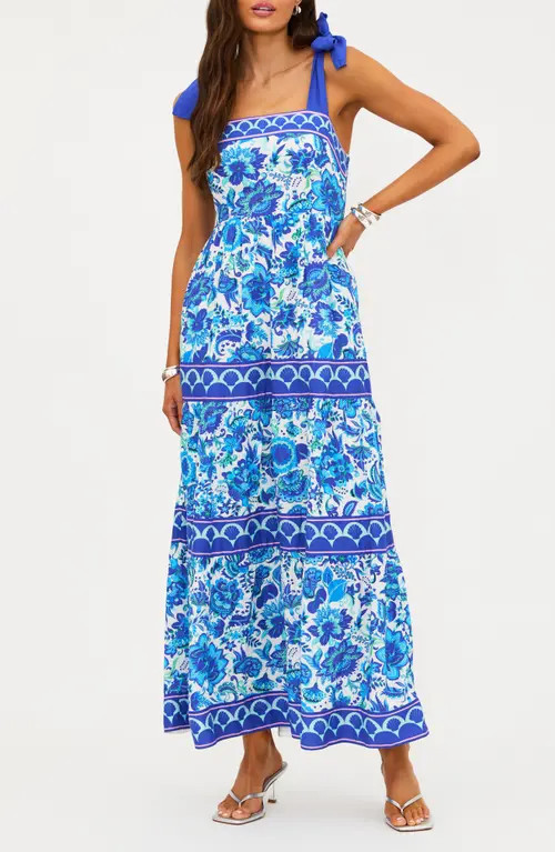 Beach Riot Floral Tie Strap Cover-Up Maxi Dress in Royal Riviera at Nordstrom, Size Large | Nordstrom