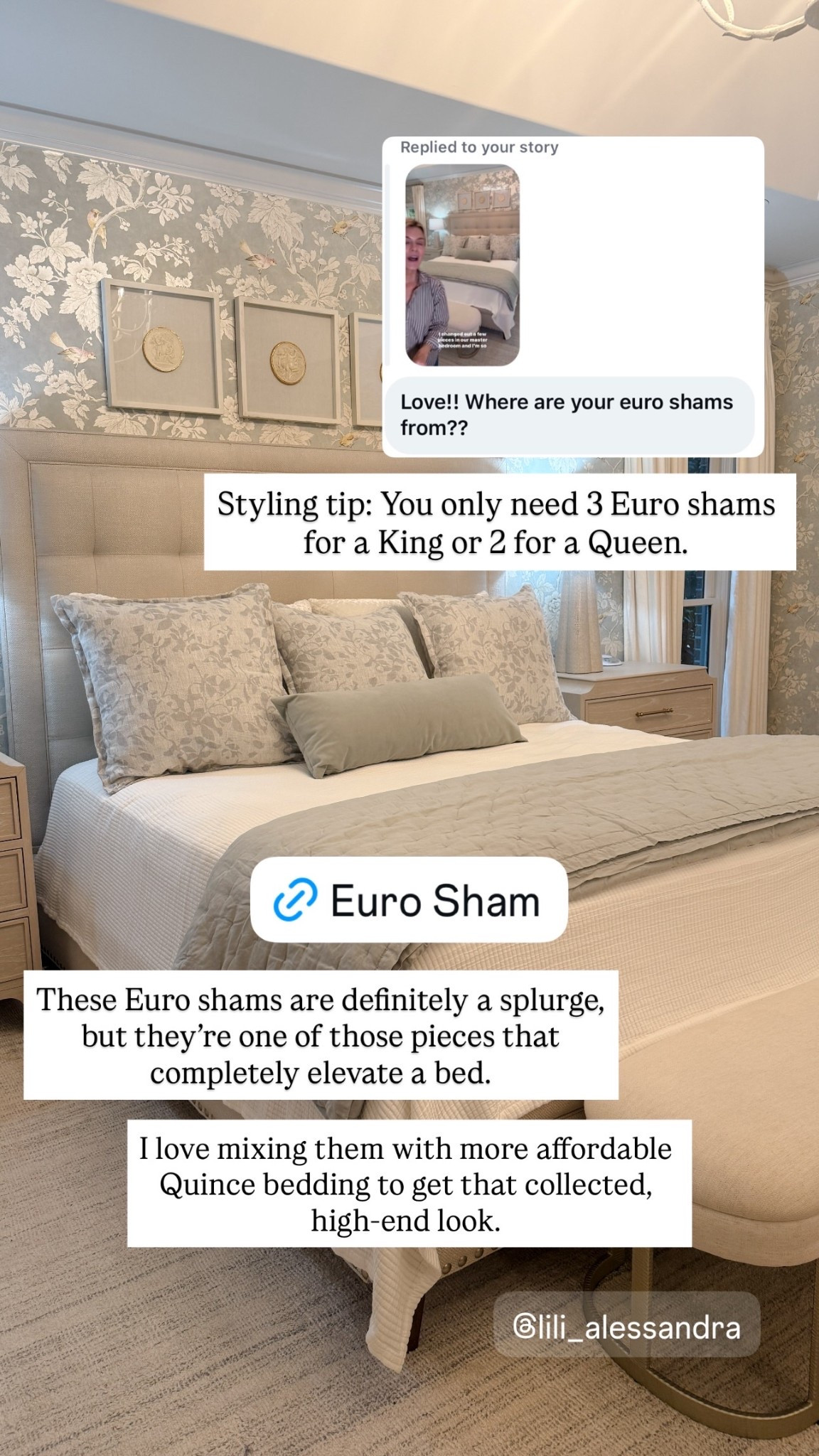 These Euro shams are definitely a splurge, but they’re one of those pieces that completely elevate a bed. I love mixing them with more affordable Quince bedding to get that collected, high-end look. 

Styling tip: You only need 3 Euro shams for a King or 2 for a Queen.

#LTKHome #LTKOver40
