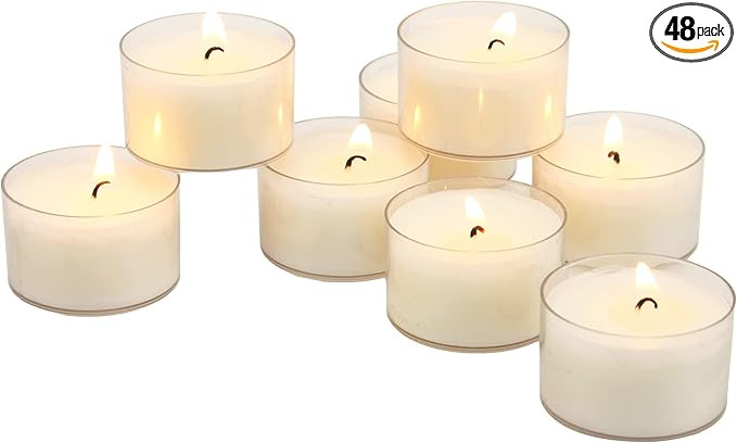 Stonebriar 48 Pack Unscented 6 to 7 Hour Extended Burn Time Clear Cup Tea Light Candles, White, 4... | Amazon (US)