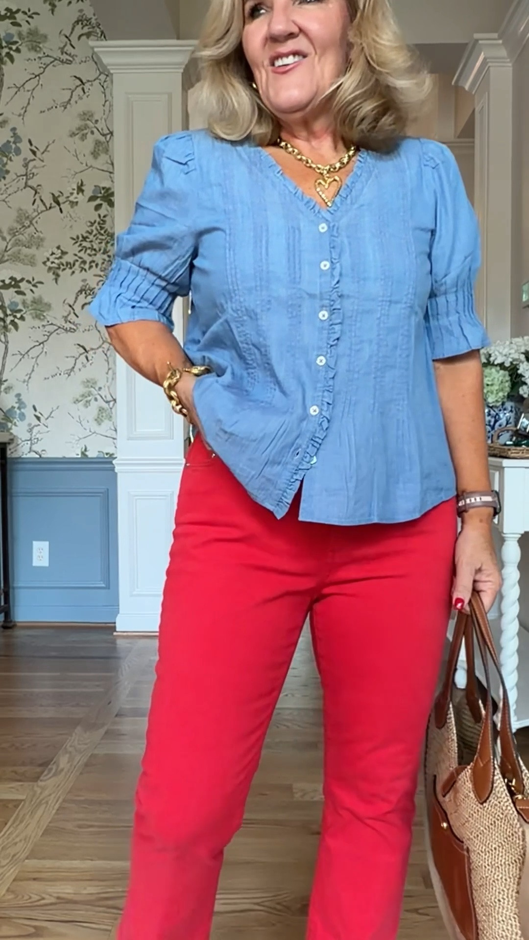 Get this top! It goes with everything. Wearing a small. 
Jeans run snug in my regular 29. Size up if inbetween. 
10% off my bag code NANETTE

#LTKOver40 #LTKSaleAlert #LTKootd