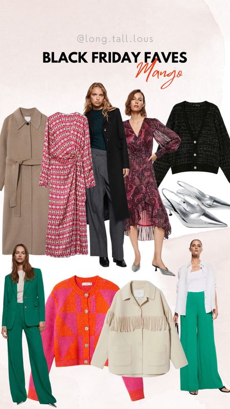 My Black Friday favorites from Mango. Beautiful wool coats in basic colors like black and camel. A satin wrap dress with a geometric print. A tweed cardigan with a little sparkle. A cardigan in pink and orange, silver pointy toe pumps and gorgeous green suits. 



#LTKeurope #LTKSeasonal #LTKCyberweek