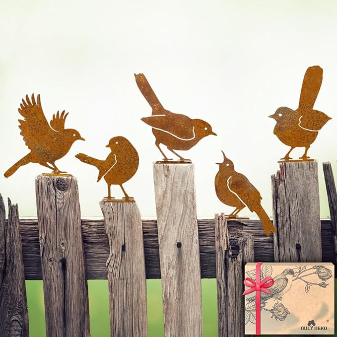 5PCS Rusty Birds Decoration,Outdoor Bird Wall Decor,Metal Birds Yard Decor, Metal Birds Craft Sta... | Amazon (US)
