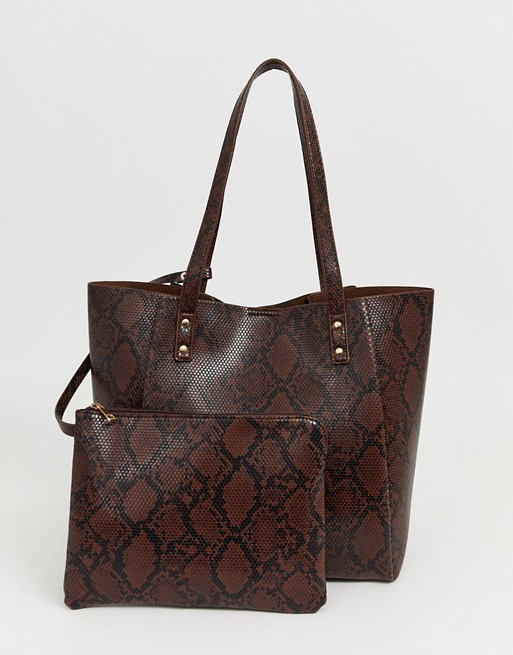 ASOS DESIGN bonded shopper bag with removable tablet case in snake | ASOS | ASOS US