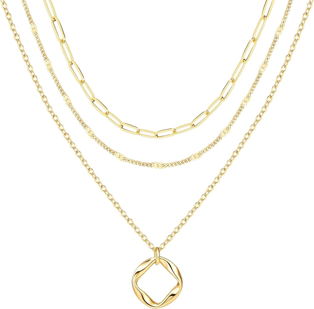 Layered Gold Necklaces for Women,Stackable Dainty 14K Gold Silver Plated Trendy Circle Paperclip ... | Amazon (US)