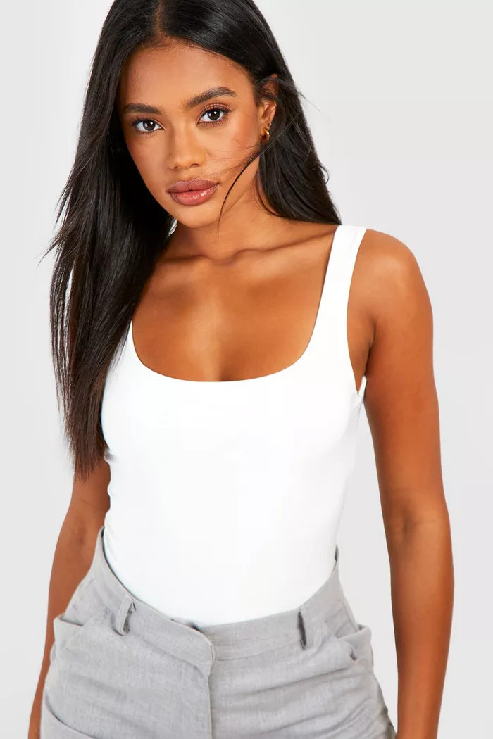 White Square Neck Double Layer Bodysuit | Boohoo.com (UK & IE)