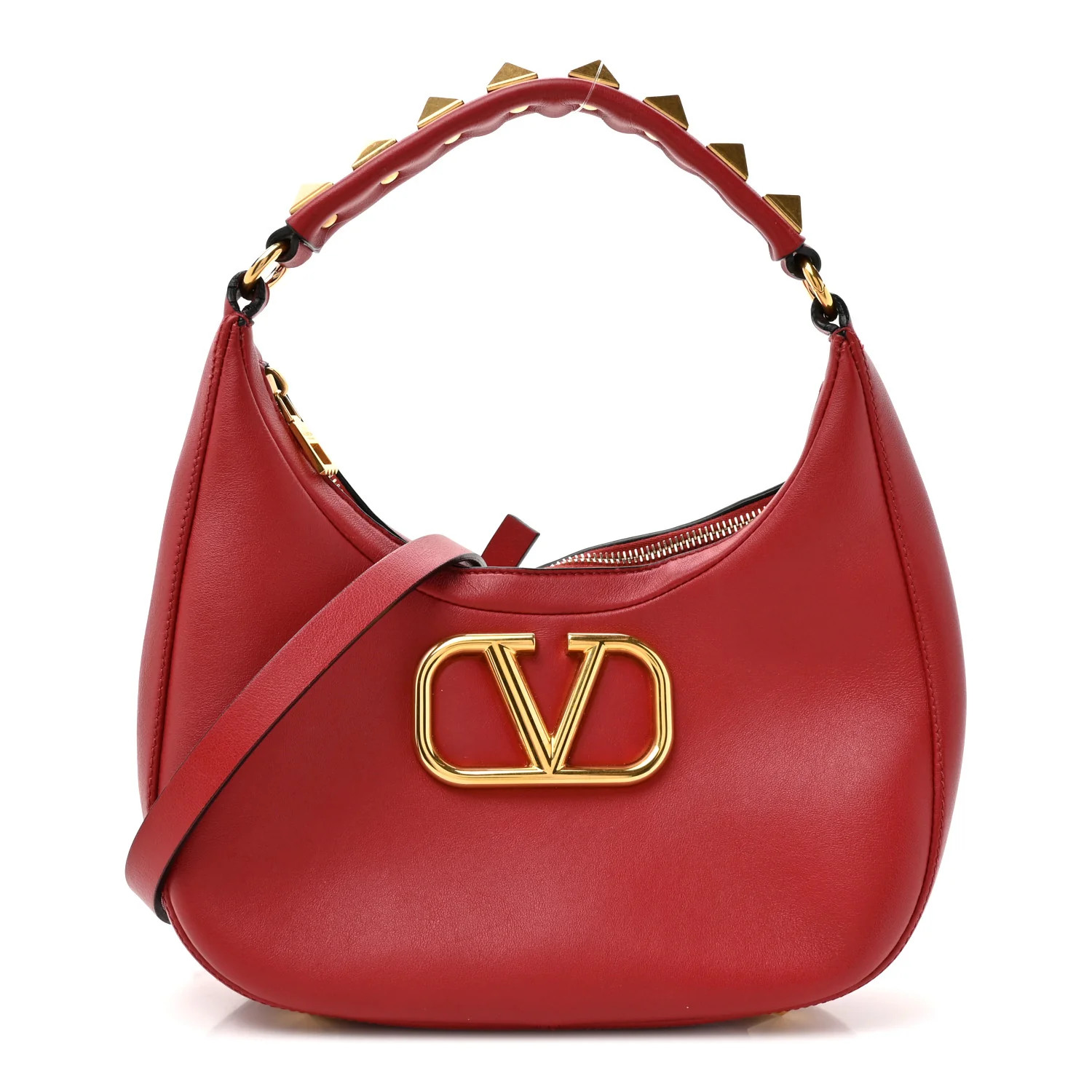 Calfskin Stud Sign Zip Hobo Rosso Valentino | FASHIONPHILE (US)
