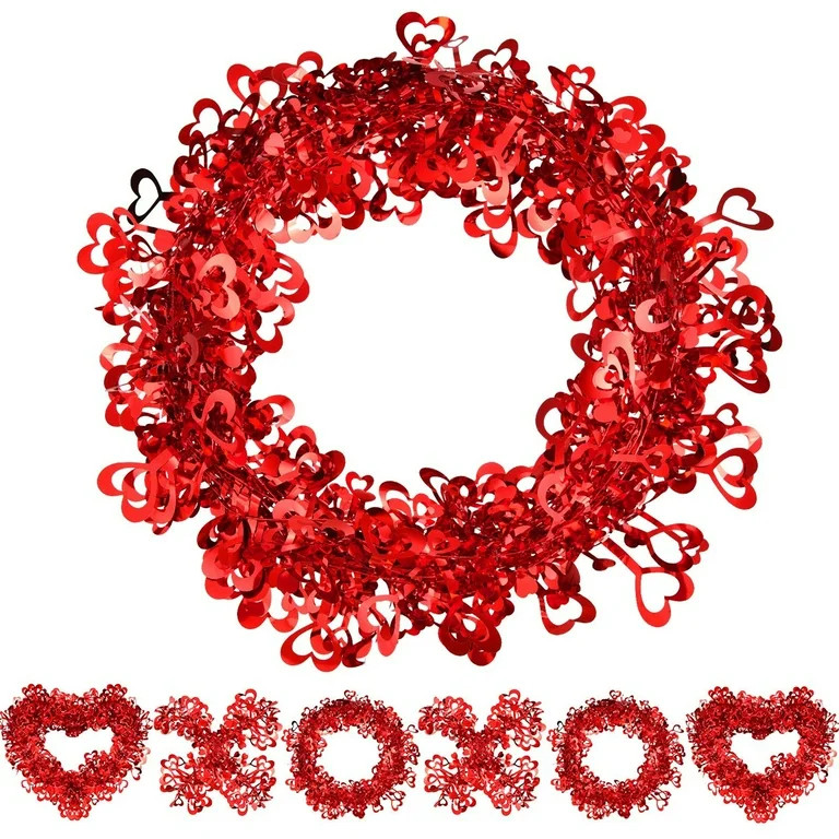49 Feet Valentine's Day Heart Garlands Heart Shape Wire Garland 2 Rolls Red Tinsel Heart Garland ... | Walmart (US)