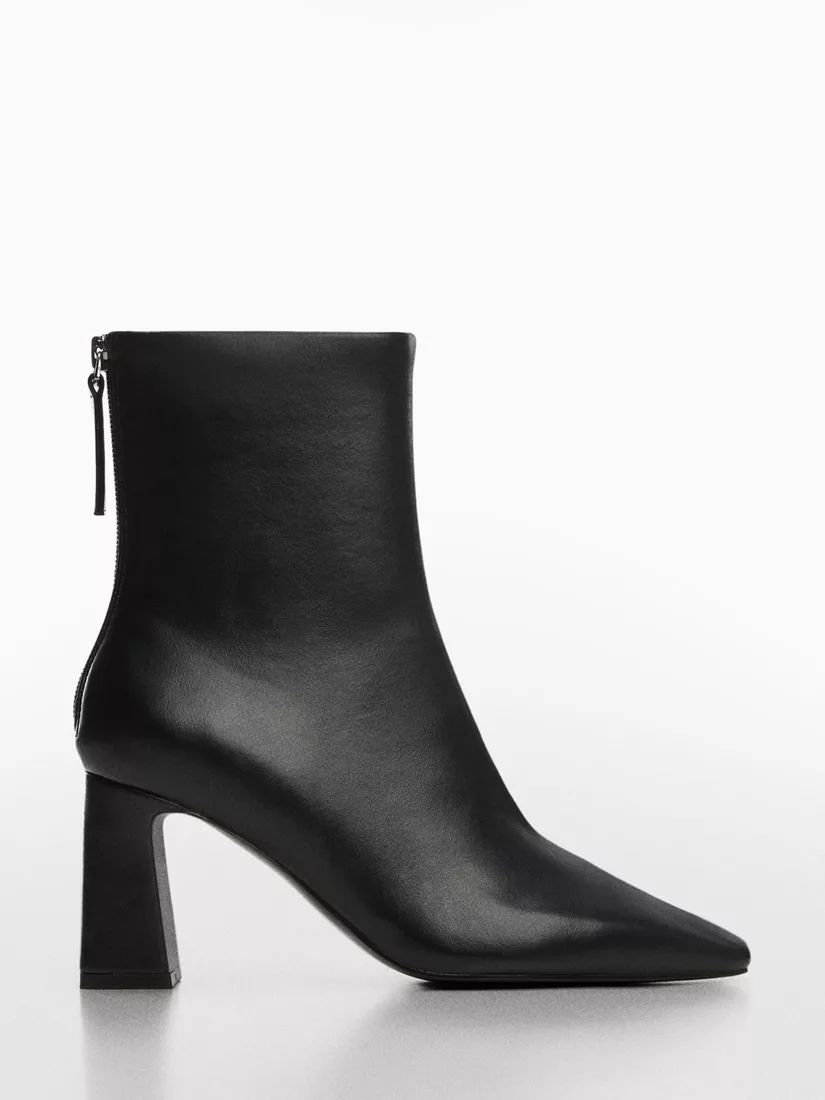 Mango Limo Faux Leather Zip Up Ankle Boot, Black | John Lewis (UK)