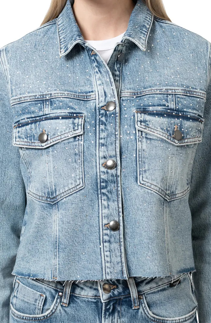 Mavi Jeans Thalia Shiny Crystal Embellished Raw Hem Denim Trucket Jacket | Nordstromrack | Nordstrom Rack