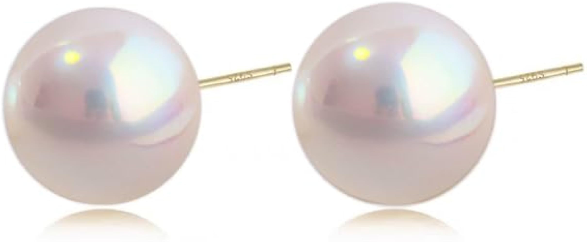 Pearl Earrings 18K Gold Plated 925 Sterling Silver Stud Earrings Button Simulated Shell Pearl Ear... | Amazon (US)