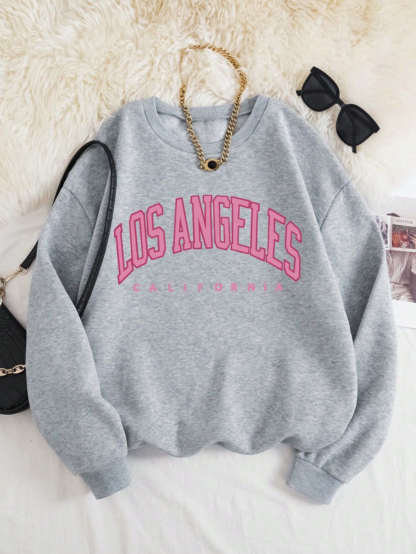 Letter Printed Round Neck Long Sleeve Casual Sweatshirt | SHEIN