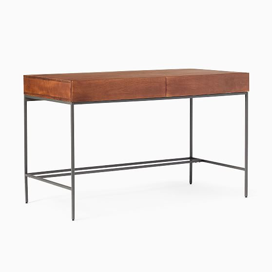Industrial Storage Standard Desk, Mango Wood and Metal, Cool Walnut | West Elm (US)