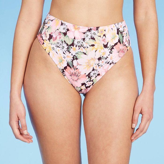 Women's High Leg High Waist Extra Cheeky Bikini Bottom - Shade & Shore™ Cinnamon Floral | Target