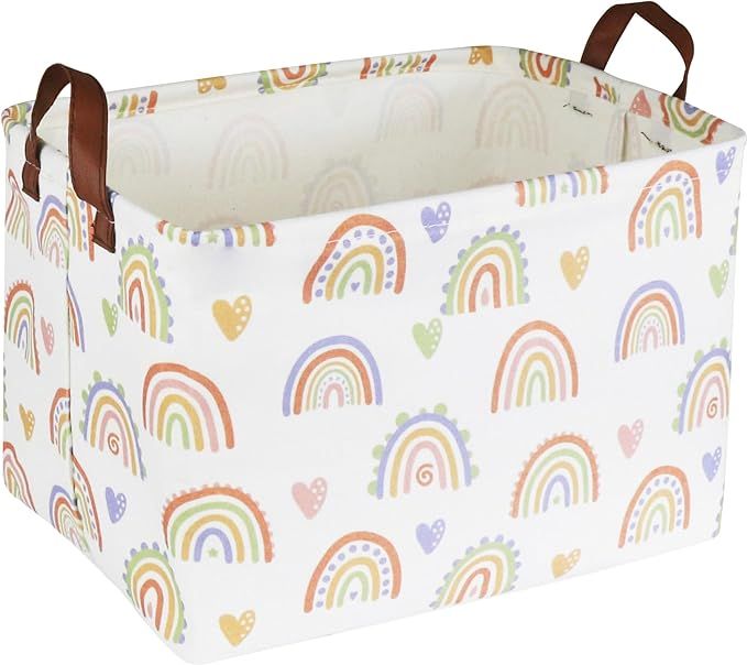 HKEC Rectangle Large Rainbow Easter Basket with Handles, Kids Toys Storage Box,Cute Canvas Organi... | Amazon (US)