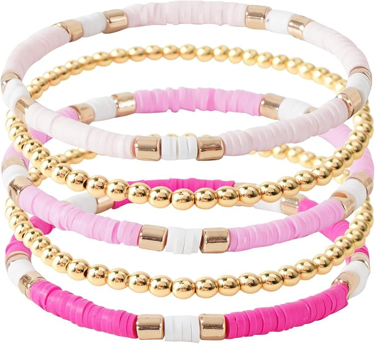 GOOJIDS Surfer Heishi Clay Bead Bracelets for Women Bohemian Stackable Evil Eye Vinyl Disc Beaded... | Amazon (US)