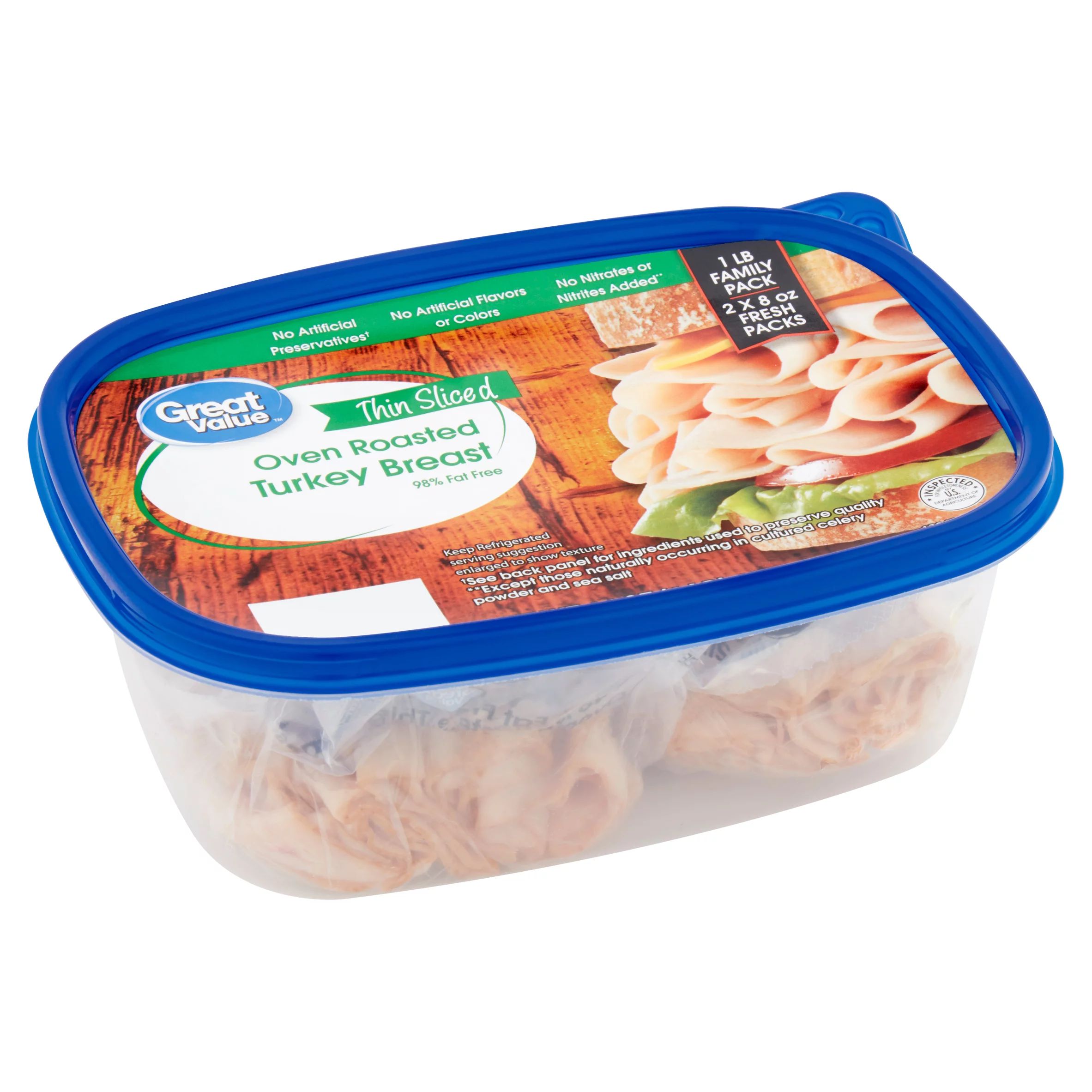 Great Value Thin Sliced Oven Roasted Turkey Breast Family Pack, 8 oz, 2 count - Walmart.com | Walmart (US)