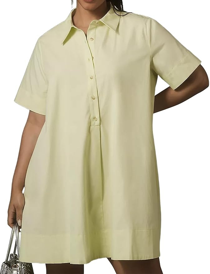 Short Sleeve Swing Tunic Mini Dress for Women Button Up Shirt Blouse Short Dress Summer Casual Fl... | Amazon (US)