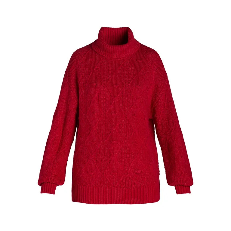 Time and Tru Women's and Women's Plus Bobble Knit Turtleneck Sweater, Midweight, Size XS-4X - Wal... | Walmart (US)
