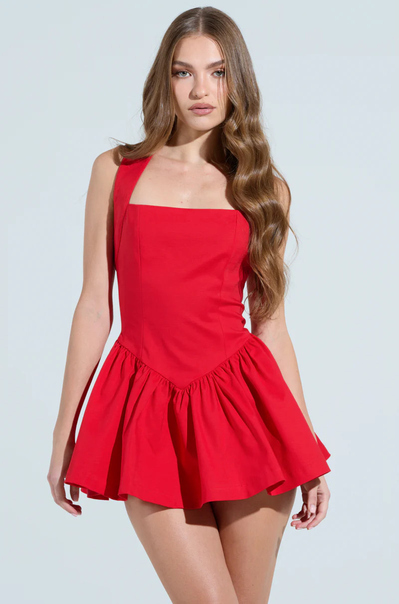 ROSALIA STRETCH LINEN MINI DRESS IN RED | AKIRA