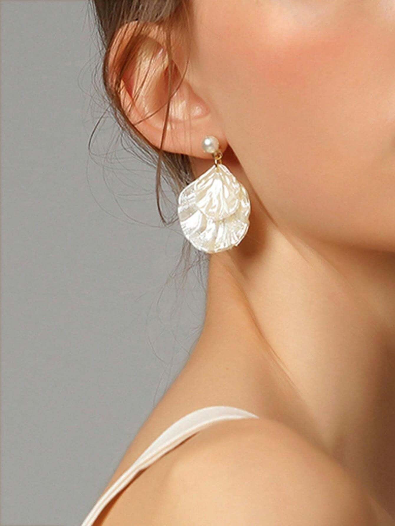 1 Pair Sweet Shell & Faux Pearl Pendant Earrings For Women | SHEIN